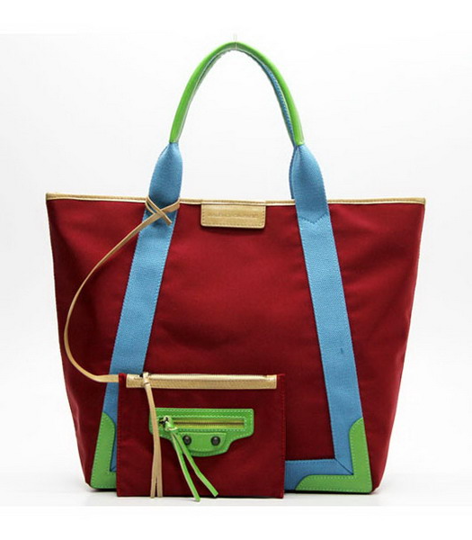 Balenciaga Canvas Tote Bag con Cuoio Fodera in Red